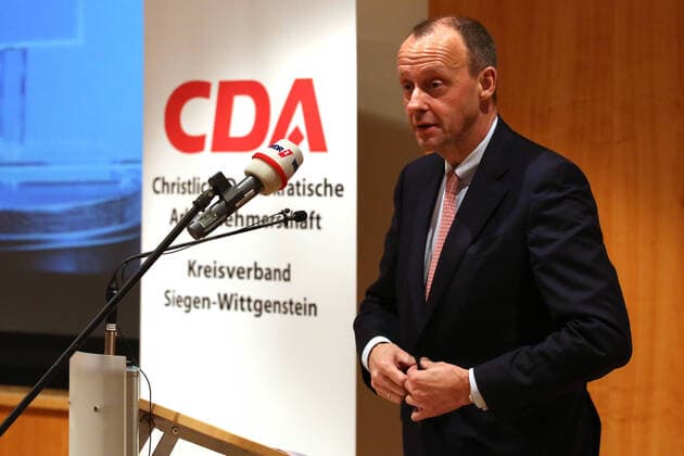 Friedrich Merz CDU CDA Awards Roswith Oerter Prize to Heinrich Weiss Owner SMS Group on 10 02 2020 in Siegen Germany