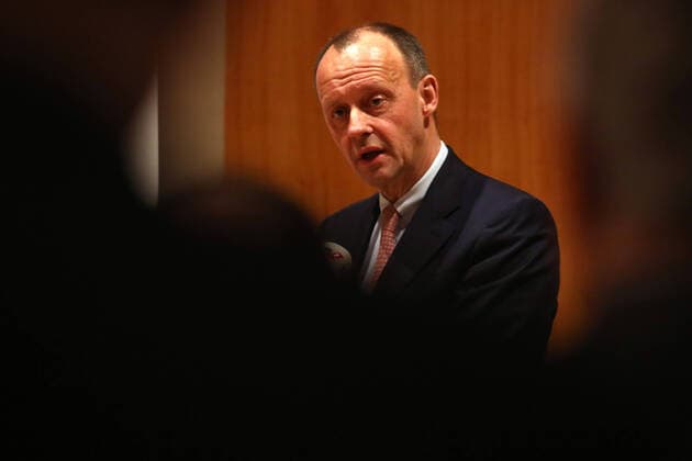 Friedrich Merz CDU CDA Awards Roswith Oerter Prize to Heinrich Weiss Owner SMS Group on 10 02 2020 in Siegen Germany