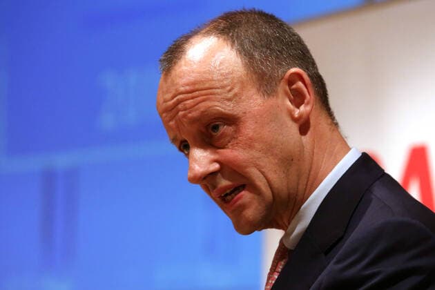 Friedrich Merz CDU CDA Awards Roswith Oerter Prize to Heinrich Weiss Owner SMS Group on 10 02 2020 in Siegen Germany