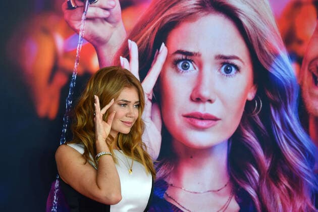 Palina ROJINSKI (Schauspielerin), vor Filmplakat, Roter Teppich,Red Carpet,Arrival. Filmpremiere,Kinopremiere NIGHTLIFE am 12.02.2020 im Mathaeser Kino in Muenchen, *** Palina ROJINSKI Actress , in front of Movie Poster, Red Carpet, Red Carpet, Arrival Movie Premiere, Movie Premiere NIGHTLIFE on 12 02 2020 at Mathaeser Kino in Munich,