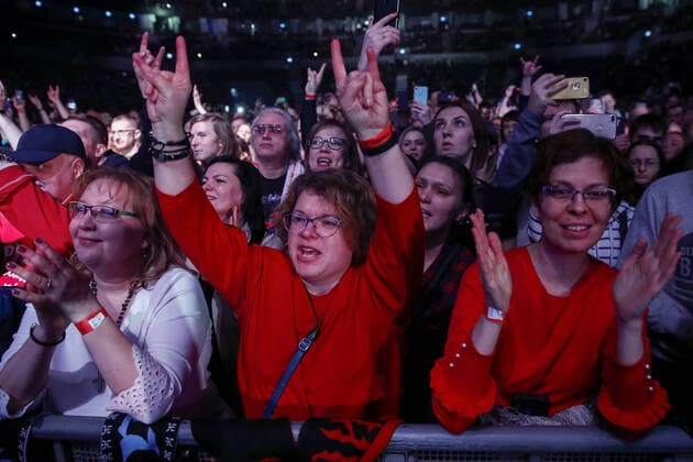 MOSCOW, RUSSIA - FEBRUARY 13, 2020: People attend the 13th Chartova Dyuzhina annual music awards ceremony at VTB Arena - Dynamo Central Stadium. Artyom Geodakyan TASS  TS0CE276