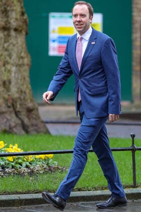 British lawmaker Matt Hancock Secretary of State for Health and Social Care arrives at 10 Downing Street in London, Thursday, Feb. 13, 2020. (Photo Vudi Xhymshiti)  iMagoVX