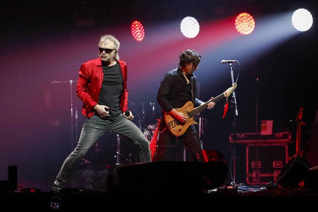MOSCOW, RUSSIA - FEBRUARY 13, 2020: Konstantin Kinchev (L), leader of the Alisa Russian rock band, performs during the 13th Chartova Dyuzhina annual music awards ceremony at VTB Arena - Dynamo Central Stadium. Artyom Geodakyan TASS  TS0CE303