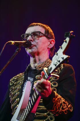 MOSCOW, RUSSIA - FEBRUARY 13, 2020: Edmund Shklyarskiy, leader of the Piknik Russian rock band, performs during the 13th Chartova Dyuzhina annual rock music awards ceremony at VTB Arena - Dynamo Central Stadium. Artyom Geodakyan TASS  TS0CE2C0