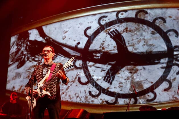 MOSCOW, RUSSIA - FEBRUARY 13, 2020: Edmund Shklyarskiy, leader of the Piknik Russian rock band, performs during the 13th Chartova Dyuzhina annual rock music awards ceremony at VTB Arena - Dynamo Central Stadium. Artyom Geodakyan TASS  TS0CE2C1