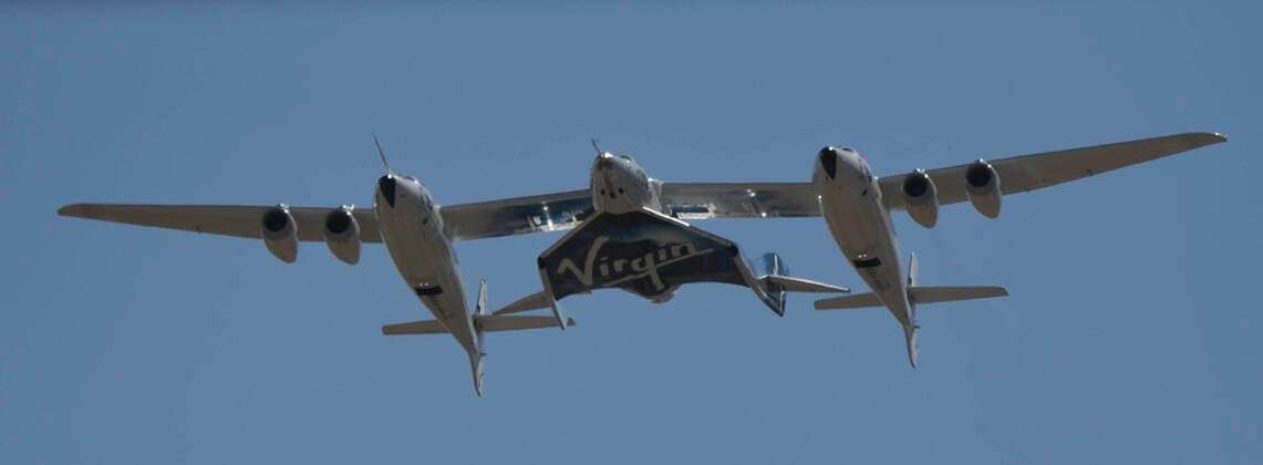 Virgin Galactic s WhiteKnight takes off with SpaceShipTwo Unity for the final time from Mojave spaceport Thursday, CA USA. Feb 13,2020. Unity and WhiteKnight will continue to do test for people to go up into space at the Virgin Spaceport America in New Mexico. Mojave USA - ZUMAbl1_ 20200213_zaf_bl1_008 Copyright: xGenexBlevinsx