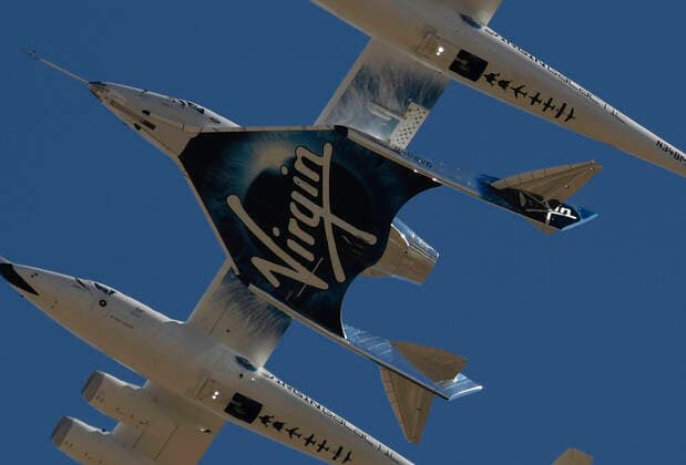 Virgin Galactic s WhiteKnight takes off with SpaceShipTwo Unity for the final time from Mojave spaceport Thursday, CA USA. Feb 13,2020. Unity and WhiteKnight will continue to do test for people to go up into space at the Virgin Spaceport America in New Mexico. Mojave USA - ZUMAbl1_ 20200213_zaf_bl1_010 Copyright: xGenexBlevinsx