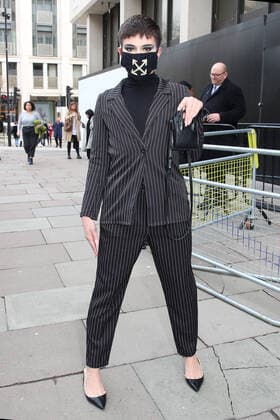 Face masks appear at London Fashion Week AW20 as coronavirus (COVID-19) fears hit numbers. Attendance is expected to be down, as the five-day event kicked off days after the virus was confirmed to have hit London. FEBRUARY 14th 2020  MDRx20456