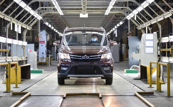 (200216) -- DINGZHOU, Feb. 16, 2020 -- A worker drives a newly-produced car off the factory lines at the factory of Chang an Automobile in Dingzhou, north China s Hebei Province, Feb. 16, 2020. Companies in Dingzhou resumed production with epidemic prevention measures during the outbreak of the novel coronavirus. ) CHINA-HEBEI-DINGZHOU-PRODUCTION RESUMPTION (CN) ZhuxXudong 