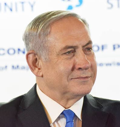 Israeli Prime Minister Benjamin Netanyahu attends the Conference of Presidents of Major American Jewish Organizations in Jerusalem, on Sunday, February 16, 2020. Israelis will go to the polls on March 2 for the third election in a year.  JER2020021611 DEBBIExHILL