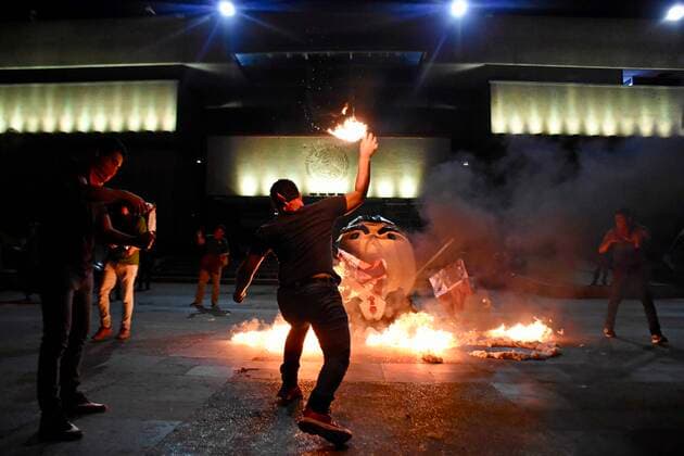 February 16, 2020 EUM20200216SOC24 JPG TUXTLA GUTIERREZ, Chis ProtestProtest Normalistas February 16, 2020 Students of the Normal Rural de Mactumactza burned a cardboard head referring to former president Enrique Pena Nieto in the esplanade of the Government Palace of Chiapas, then marched and were evicted together with the parents of the 43 normalistas of Ayotzinapa Photo Agency EL UNIVERSALEELG  - ZUMAu78_ 20200216_zaf_u78_060 Copyright: xElxUniversalx