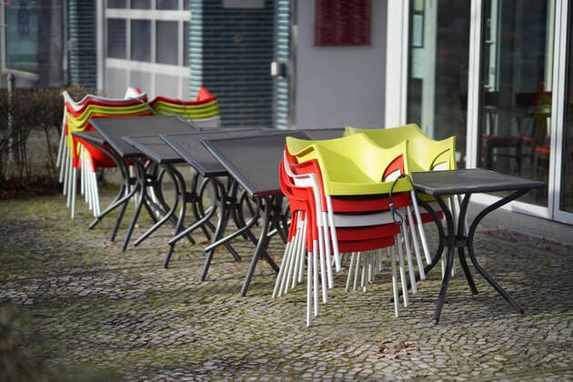 15 02 2020,Berlin,Germany,GER, tables and chairs, seen in the district of Wilmersdorf, district of Schmargendorf