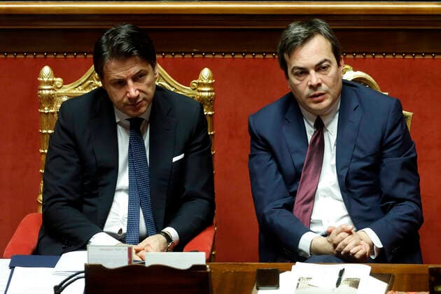 Italian Premier Giuseppe Conte and Vincenzo Amendola minister of European affairs Rome February 18th 2020. Senate. Speech of the Italian Premier about the next European Council. Foto Samantha Zucchi Insidefoto SamanthaxZucchi
