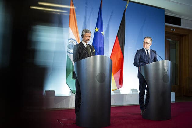 Heiko Maas R , Federal Minister for Foreign Affairs, and Subrahmanyam Jaishankar L , Foreign Minister of India, recorded at a joint press conference in Berlin, 19 02 2020 Berlin Germany Copyright: xFlorianxGaertner photothek.netx