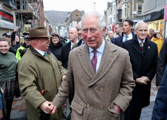 . 21 02 2020. Pontypridd, Wales, United Kingdom. Prince Charles, Prince of Wales during a visit to the town of Pontypridd,Wales, United Kingdom, to meet residents and businesses affected by recent floods, and to meet those involved in the rescue and support effort.  xPoolx xi-Imagesx IIM-20808-0038
