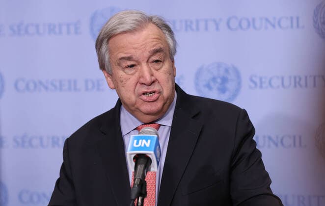 February 21, 2020, New York, NY, USA: United Nations, New York, USA, February 21, 2020 - Secretary-General Antonio Guterres briefs reporters on the latest Fighting in Syrias Idlib region today at the UN Headquarters in New York..Photo: EuropaNewswire..PHOTO CREDIT MANDATORY. New York USA - ZUMAra1_ 20200221_zap_ra1_005 Copyright: xLuizxRampelottox