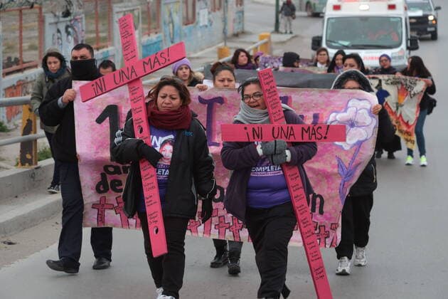 Mexico: Feminist march 10 years after the disappearance of Idaly Juache Laguna, family members and activists carry out march and memorial in the specialized women s prosecutor. Juarez Mexico Copyright: DavidxPeinado