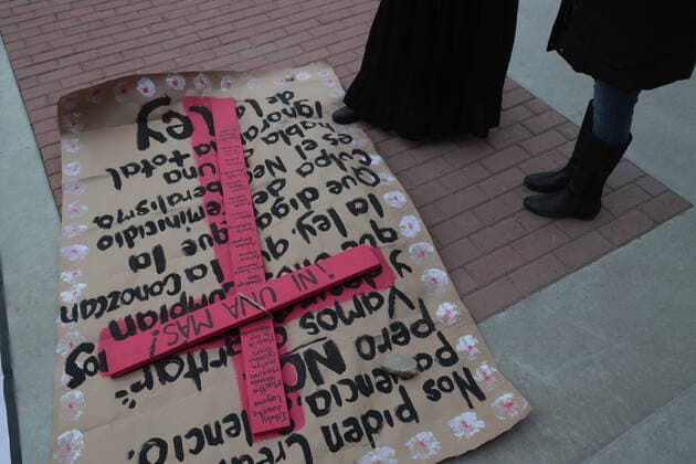 Mexico: Feminist march 10 years after the disappearance of Idaly Juache Laguna, family members and activists carry out march and memorial in the specialized women s prosecutor. Juarez Mexico Copyright: DavidxPeinado