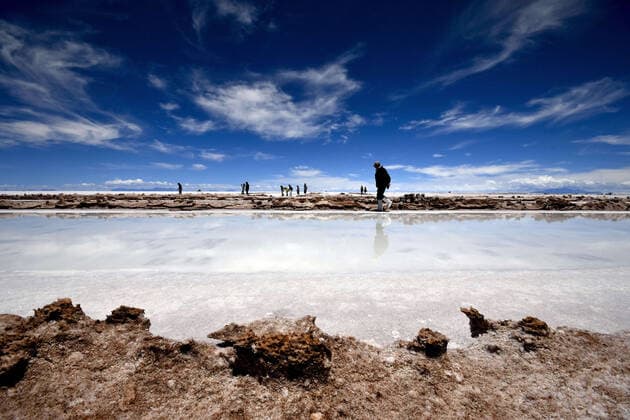 February 13, 2020, Potosi, Bolivia: Bolivian Salar de Uyuni is the world s largest salt flat, and one of the top s bolivian touristic atraction, with 10,582 square kilometers (4,086 sq mi). It is in the province of PotosoÂ­ in southwest Bolivia, near the crest of the Andes at an elevation of 3,656 meters (11,995 ft) above sea level.The crust serves as a source of salt and covers a pool of brine, which is exceptionally rich in lithium. It contains approximatively 50% to 70% of the world s known lithium reserves. However, lithium extraction in the 1980s and 1990s by foreign companies met strong opposition from the local community. Locals believed that the money infused by mining would not reach them. For tourists, it s a point of Rally Dakar and an exceptional landscape. One of the photographic move there since around 15 years is to us - ZUMAl72_ 20200213_znp_l72_026 Copyright: xChristianxLombardix