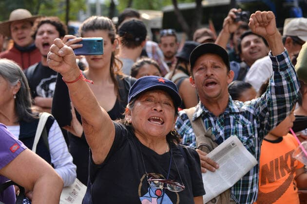 Protest against of murder Samir Flores MEXICO CITY, MEXICO - FEBRUARY 21: Citizens take part during a demonstration for the murder of environmental activist Samir Flores, 36, and against the construction of the thermoelectric that was approved by Mexican President Andres Manuel Lopez Obrador. in Reforma Avenue. on February 21, 2020. Indigenous Activist and environmental defender Samir Flores opposed the Morelos Integral Project because of the high degree of pollution and water shortage. he was found lifeless outside his home. Copyright: xCarlosxTischlerx EYE_3805