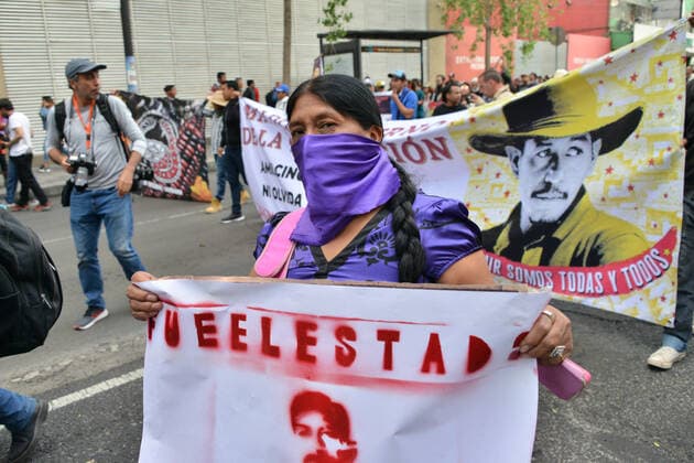 Protest against of murder Samir Flores MEXICO CITY, MEXICO - FEBRUARY 21: Citizens take part during a demonstration for the murder of environmental activist Samir Flores, 36, and against the construction of the thermoelectric that was approved by Mexican President Andres Manuel Lopez Obrador. in Reforma Avenue. on February 21, 2020. Indigenous Activist and environmental defender Samir Flores opposed the Morelos Integral Project because of the high degree of pollution and water shortage. he was found lifeless outside his home. Copyright: xCarlosxTischlerx EYE_4304
