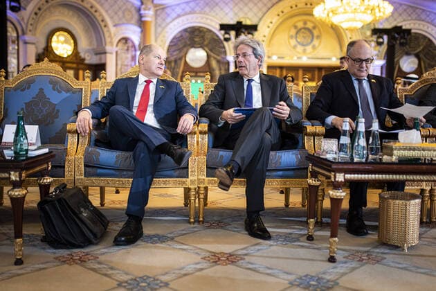 Olaf Scholz L , Federal Minister of Finance, Paolo Gentiloni M , EU Commissioner for Economic Affairs, and Roberto Gualtieri R , Minister of Finance of Italy, recorded at the International Tax Symposium in Riyadh, 22 02 2020 Riyadh will host the meeting of the G20 Finance Ministers and Central Bank Governors Riyadh Saudi Arabia Copyright: xFlorianxGaertnerx