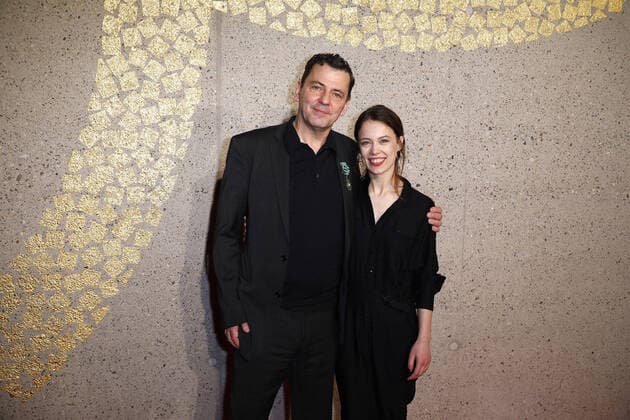 Christian Petzold and Paula Beer at the award ceremony of the Order of Knights for Art and Literature at the Soiree Francaise du Cinema during the Berlinale in the French Embassy on 24 02 2020 in Berlin Berlin Berlinale 2020 Soiree Francaise du Cinema Award of the Order Chevalier des Arts et des Lettre in Berlin