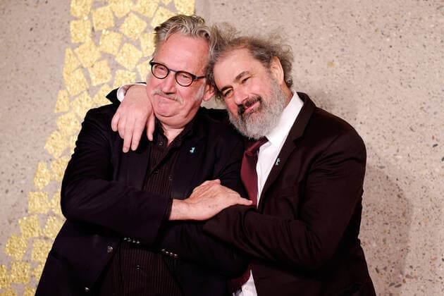 Directors Benoît Delépine and Gustave Kervern at the Photocall on the occasion of the award of the French cultural order Ordre Officier des Arts et des Lettres Order of Arts and Literature to director Christian Petzold at the 70th Berlin International Film Festival snapshot photography xK M Krause