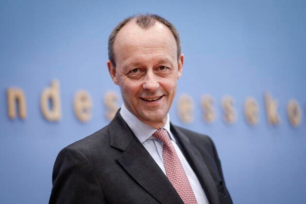 25 02 2020, Berlin, Germany Press conference with Friedrich Merz on his candidacy for the CDU presidency Photo Friedrich Merz, CDU, at a press conference on his candidacy for the CDU presidency