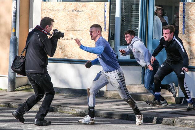 . 25 02 2020. Sedgefield, United Kingdom. The traditional Shrove Tuesday Ball Game in Sedgefield. Where a small, leather ball is chased around the village for hours.  xTomxBanksx xi-Imagesx IIM-20824-0018
