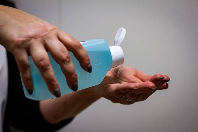 Hand disinfectant almost sold out in Germany Impressions of disinfectant against SARS CoV 2 Hand disinfectant against SARS CoV 2 are almost sold out in Germany Impressions of Sterillium hand disinfectant and gloves when using hand disinfectant , 70173 Stuttgart, Germany Copyright: 7aktuell.dex xMaxxRühle