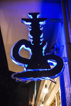 neon sign of a Shisha Cafe in Neukölln Berlin Tellstraße in Neukölln Berlin Germany