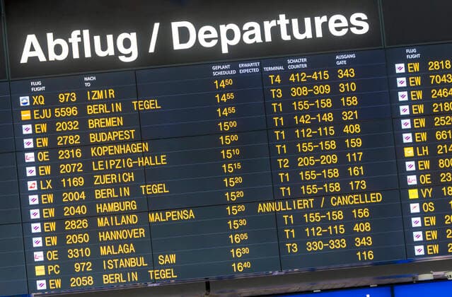 DEU, Germany, Baden Württemberg, Stuttgart, 27 02 2020 A Eurowings flight to Milan Malpensa was cancelled at Stuttgart Airport in the afternoon The reason is unknown at first Eurowings writes on its homepage that it is observing the situation very carefully and is in close contact with the airlines of the Lufthansa Group and the responsible health authorities Cu