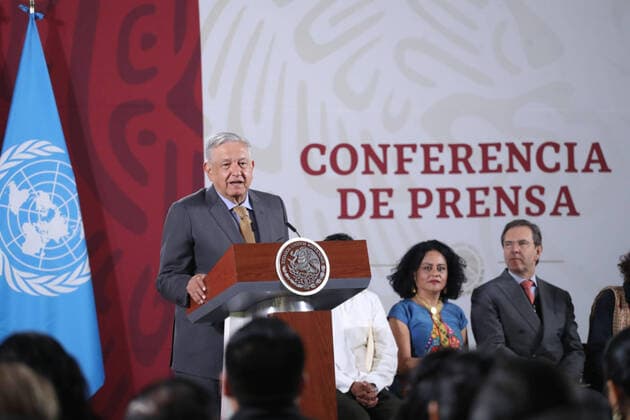 February 27, 2020: EUM20200227NAC04.JPG.CIUDAD DE MEXICO, PresidencyPresidenciaAMLO.- Este jueves 27 de febrero de 2020, en conferencia mananera del presidente Andres Manuel Lopez Obrador, con la presencia de la directora general de la UNESCO, Audrey Azoulay. Foto: Agencia EL UNIVERSAL German EspinosaRDB.  - ZUMAu78_ 20200227_zaf_u78_002 Copyright: xElxUniversalx