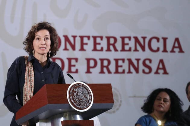 February 27, 2020: EUM20200227NAC02.JPG.CIUDAD DE MEXICO, PresidencyPresidenciaAMLO.- Este jueves 27 de febrero de 2020, en conferencia mananera del presidente Andres Manuel Lopez Obrador, con la presencia de la directora general de la UNESCO, Audrey Azoulay. Foto: Agencia EL UNIVERSAL German EspinosaRDB.  - ZUMAu78_ 20200227_zaf_u78_004 Copyright: xElxUniversalx