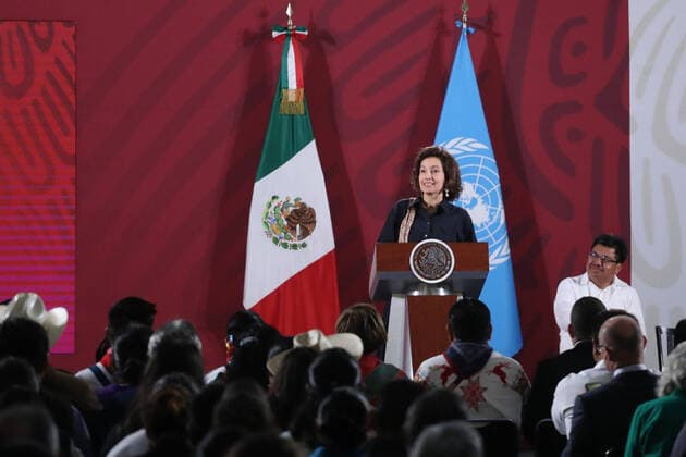 February 27, 2020: EUM20200227NAC01.JPG.CIUDAD DE MEXICO, PresidencyPresidenciaAMLO.- Este jueves 27 de febrero de 2020, en conferencia mananera del presidente Andres Manuel Lopez Obrador, con la presencia de la directora general de la UNESCO, Audrey Azoulay. Foto: Agencia EL UNIVERSAL German EspinosaRDB.  - ZUMAu78_ 20200227_zaf_u78_005 Copyright: xElxUniversalx