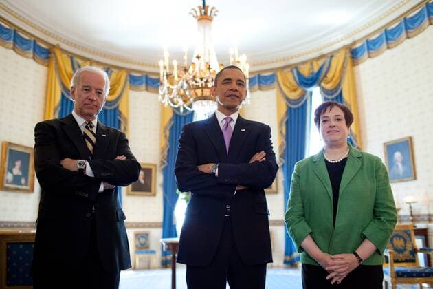 President Obama VP Biden and Solicitor General Elena Kagan prior to the President s nomination of Kagan to replace retiring Justice John Paul Stevens in the Supreme Court. May 10 2010. (BSWH_2011_8_2) Courtesy Everett Collection PUBLICATIONXNOTxINxCANxCHNxFRAxITAxJPNxNORxPOLxRUSxESPxUKxUSA Copyright: xCourtesyxEverettxCollectionx HISL026 EC193