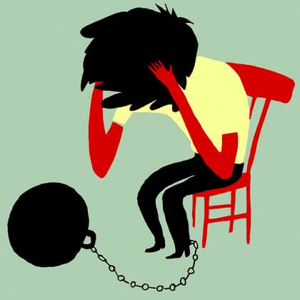 Man with shackle holds head in hands  Copyright: xOivindxHovlandx 11250124