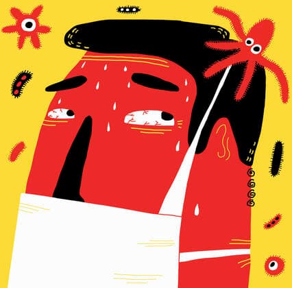 Man with face mask worries about viruses and bacteria  Copyright: xOivindxHovlandx 11250139