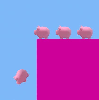 Piggy banks stand in line and fall off the cliff  Copyright: xGaryxWatersx 11592008