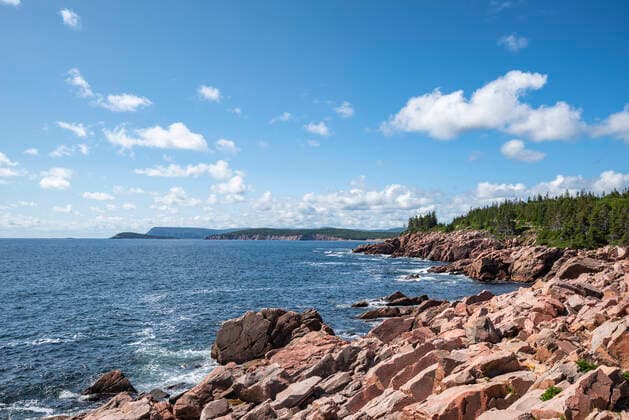 Canada, Nova Scotia, Ingonish, Coastal landscape of Cape Breton Highlands National Park  ELF02107