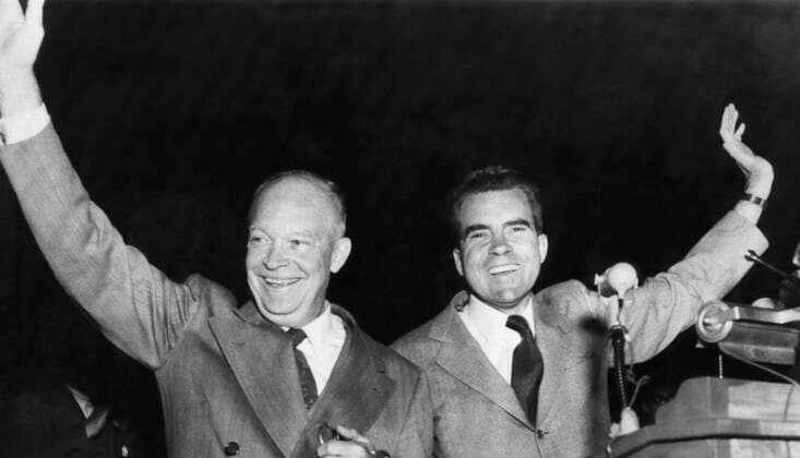 US Presidents. Republican candidate for US President (and future President) Dwight D. Eisenhower and Senator and Vice Presidential candidate (and future US President) Richard Nixon at a rally in Wheeling, West Virginia, 1952. Courtesy Everett Collection PUBLICATIONXNOTxINxCANxCHNxFRAxITAxJPNxNORxPOLxRUSxESPxUKxUSA Copyright: xCourtesyxEverettxCollectionx PBDRINI EC156
