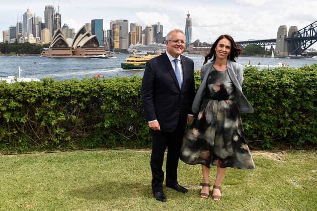 JACINDA ARDERN VISIT, Australian Prime Minister Scott Morrison (left) and New Zealand Prime Minister Jacinda Ardern pose for a photograph at Admiralty House in Sydney, Friday, February 28, 2020. ( NO ARCHIVING, EDITORIAL USE ONLY, NO USE IN BOOKS WITHOUT CONSENT SYDNEY NSW AUSTRALIA  Copyright: xBIANCAxDExMARCHIx 20200228001452237370