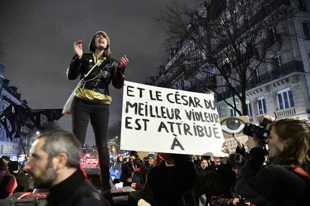 Tear gas is fired at the Demonstration of Women during the Cesar Awards ceremony to protest against the appointments of Roman Polanski.  JulienxMattiax xLexPictorium LePictorium_0225169