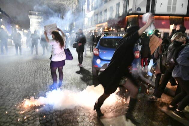 Tear gas is fired at the Demonstration of Women during the Cesar Awards ceremony to protest against the appointments of Roman Polanski.  JulienxMattiax xLexPictorium LePictorium_0225171