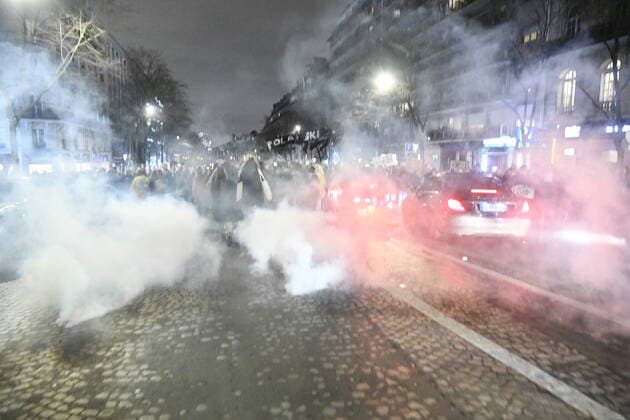 Tear gas is fired at the Demonstration of Women during the Cesar Awards ceremony to protest against the appointments of Roman Polanski.  JulienxMattiax xLexPictorium LePictorium_0225174