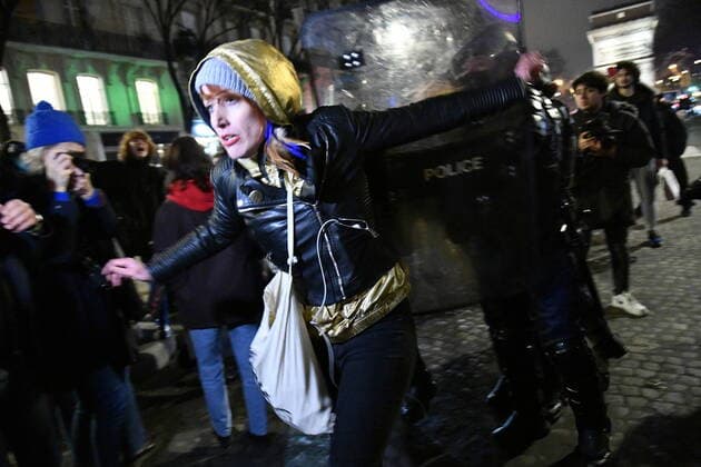 Tear gas is fired at the Demonstration of Women during the Cesar Awards ceremony to protest against the appointments of Roman Polanski.  JulienxMattiax xLexPictorium LePictorium_0225179