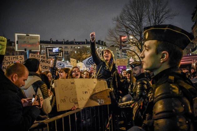 Protestators outside salle Pleyel before 2020 Cesar ceremony. Rassemblement de militantes et d associations féministes lors d une manifestation organisée par Osez le féminisme devant la salle Pleyel à Paris lors de la 45e édition de la cérémonie des César. Les participantes sont venues protester contre les 12 nominations du film J accuse de Roman Polanski. 251998 2020-02-27 Paris France  Copyright: xBarbaraxNeymanx xStarfacex STAR_251998_058