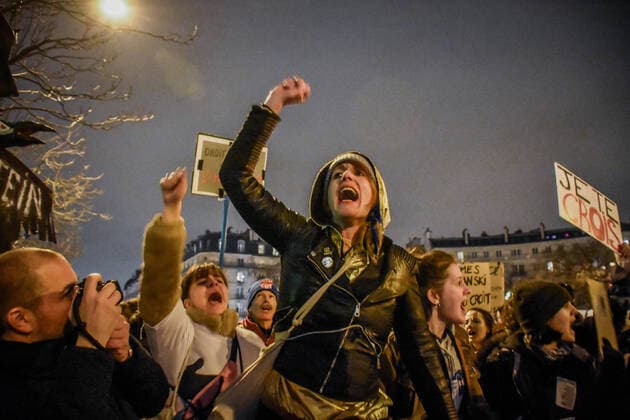 Protestators outside salle Pleyel before 2020 Cesar ceremony. Rassemblement de militantes et d associations féministes lors d une manifestation organisée par Osez le féminisme devant la salle Pleyel à Paris lors de la 45e édition de la cérémonie des César. Les participantes sont venues protester contre les 12 nominations du film J accuse de Roman Polanski. 251998 2020-02-27 Paris France  Copyright: xBarbaraxNeymanx xStarfacex STAR_251998_066
