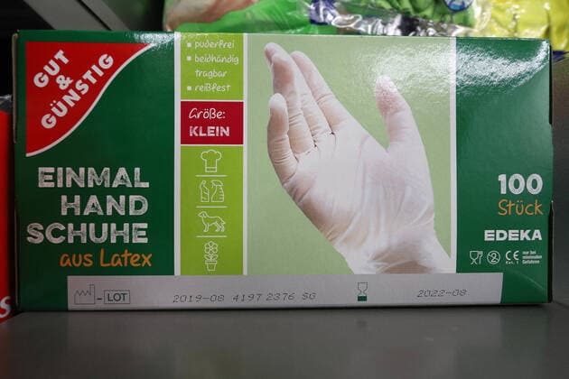 Coronavirus anxiety, hamster purchases, in one store many disposable gloves were sold partly the shelves are already empty and articles sold out hamster purchases because of coronavirus on 29 02 2020 in Siegen Germany